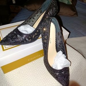 Charter Club size 7 black with black rhinestones, NWT, 3" heel